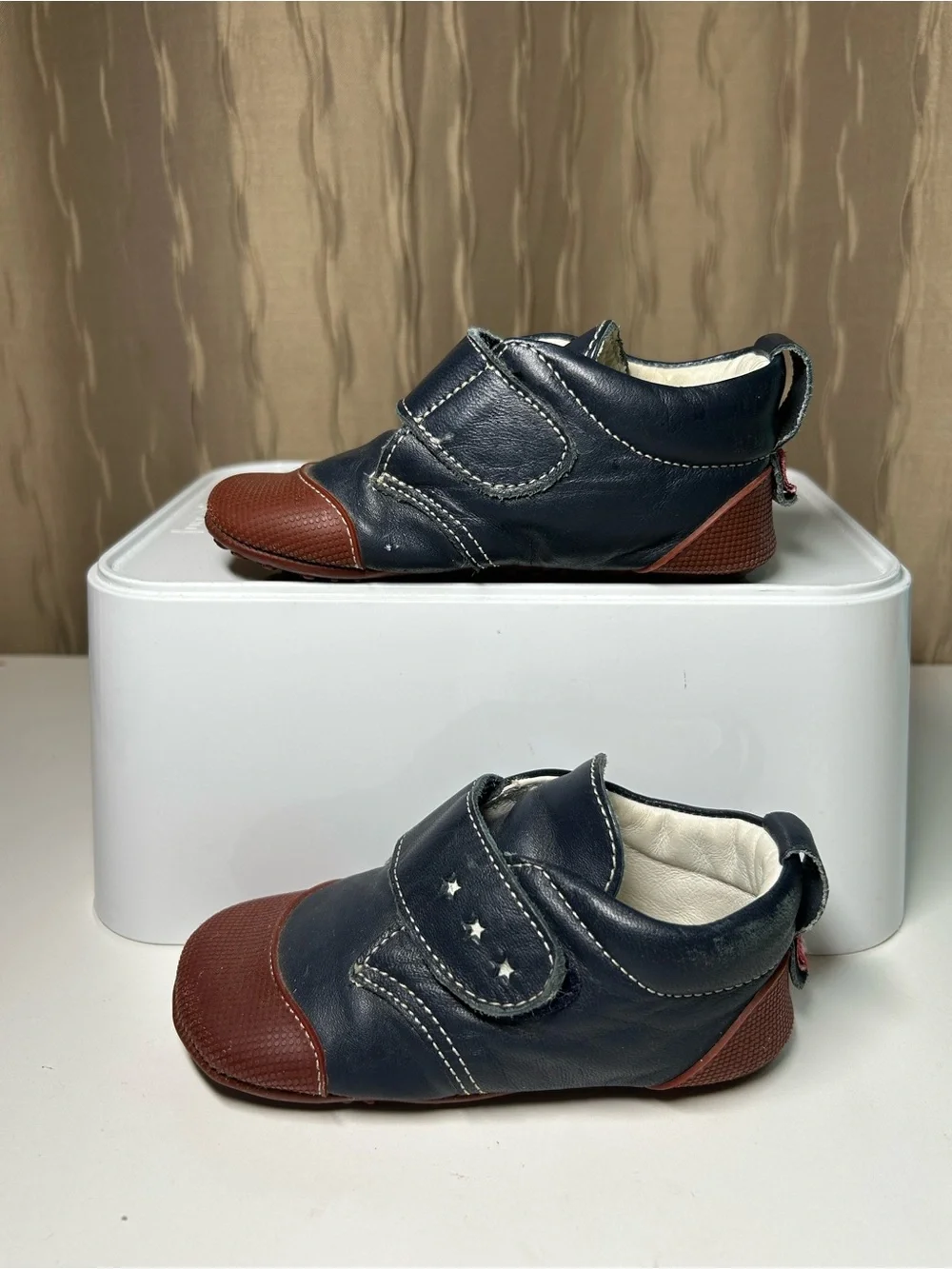 Anna und Paul Baby Size L (EU 22, US 18-24 Month) Navy Brown Star Velcro Leather